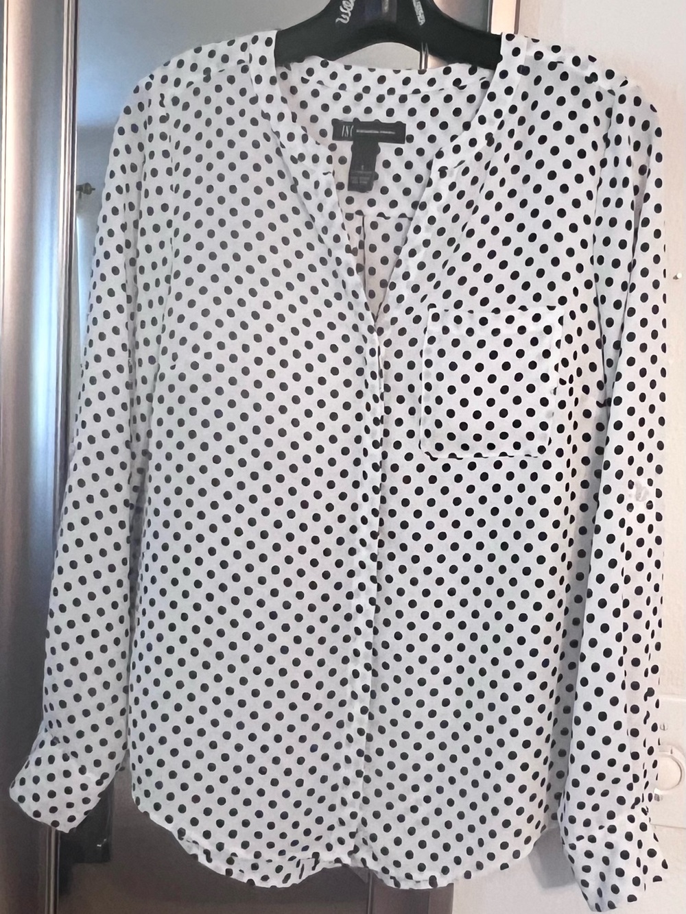 INC International Concepts Macys  White Polka Dot Long-Sleeve Blouse Versatile